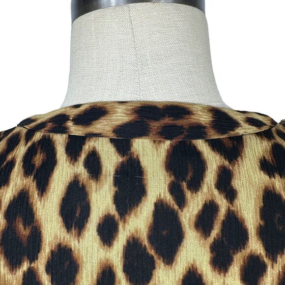 ALC Sidney Leopard Print Smocked Silk Mini Dress Women's Size 10 Glam Chiffon - Picture 4 of 9